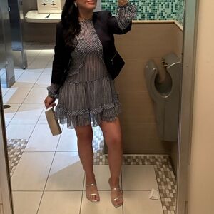 BCBGMaxAzria Navy and White Striped Ruffle Mini Dress